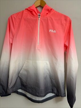 FILA Pink to Gray Ombre Hooded Half-Zip Pullover windbreaker size M